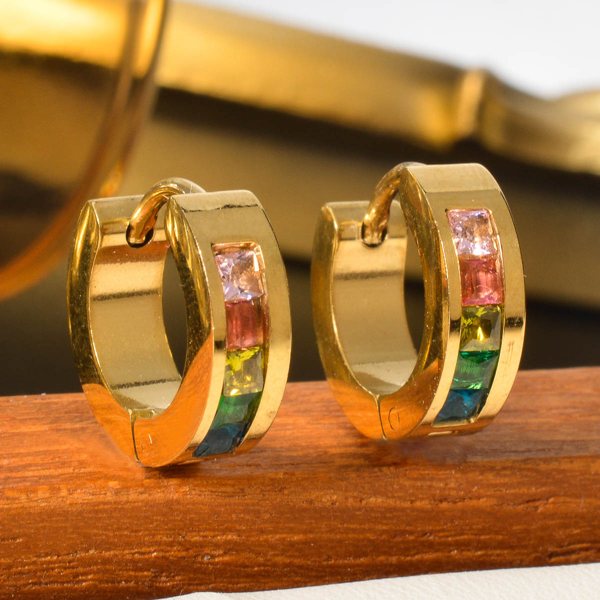 1 Set Multicolor Zirconia Design Hoop Earrings
